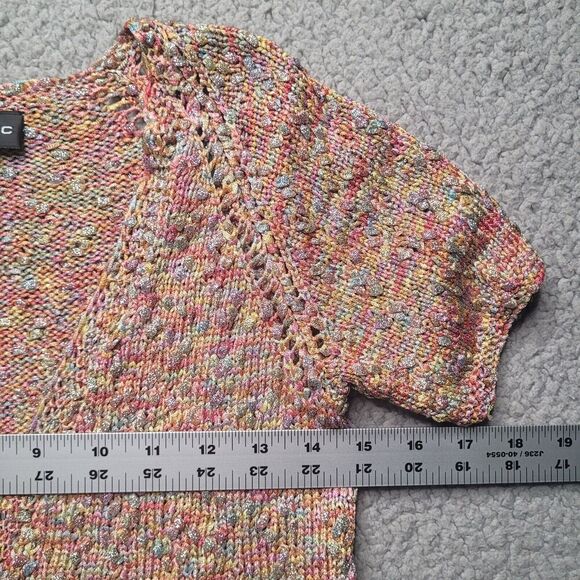 Cecile Benac Sweater Womens Large Colorful Metallic Hand Knit Crop Boho Cardigan - Picture 7 of 9